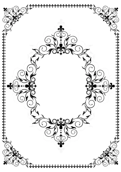 Cadre noir graphique de motif floral, spirales et lis héraldique — Photo